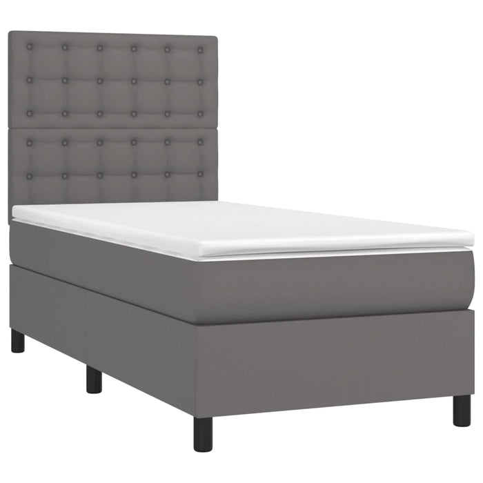 Pat cu arcuri, cu saltea și LED, gri, 90x200 cm, piele eco - WALTI WALTI