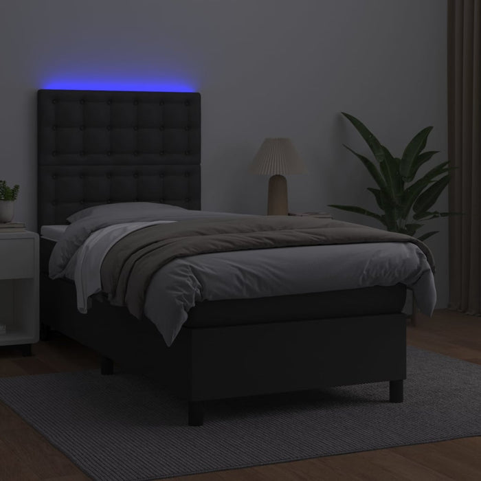 Pat cu arcuri, saltea și LED, negru, 100x200cm, piele ecologică - WALTI WALTI