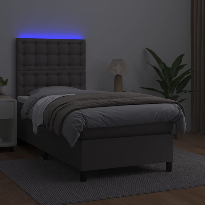 Pat cu arcuri, cu saltea și LED, gri, 100x200 cm, piele eco - WALTI WALTI