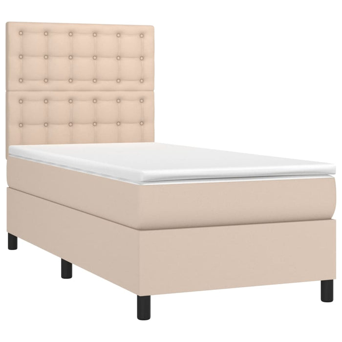 Pat cu arcuri, saltea și LED, cappuccino, 100x200cm, piele eco - WALTI WALTI