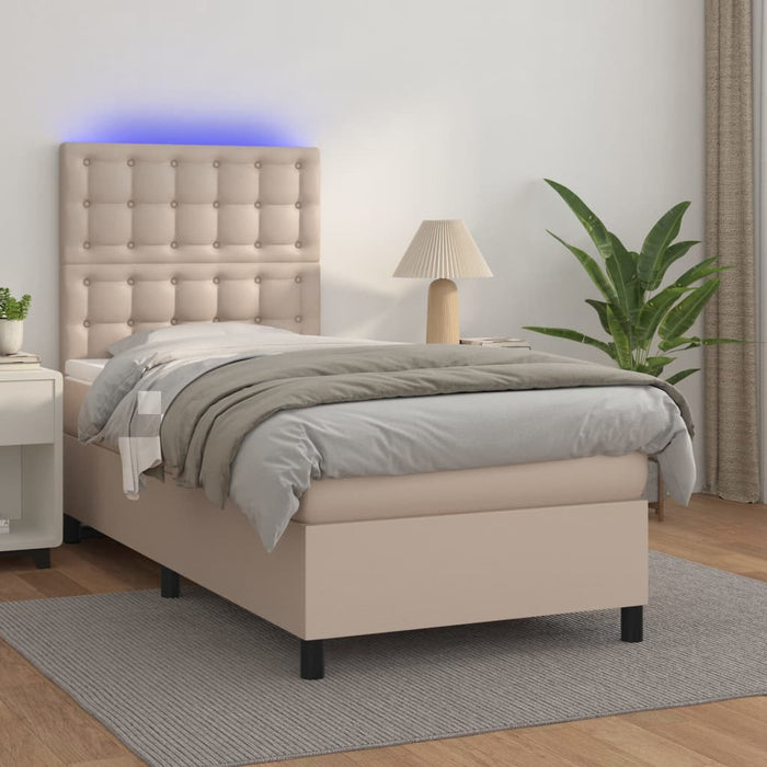 Pat cu arcuri, saltea și LED, cappuccino, 100x200cm, piele eco - WALTI WALTI
