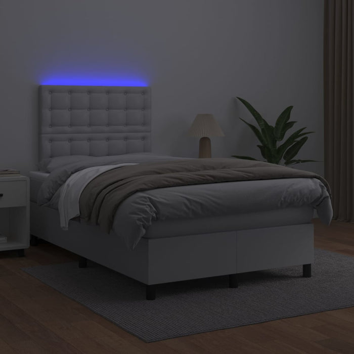Pat cu arcuri, saltea și LED, alb, 120x200 cm, piele ecologică - WALTI WALTI