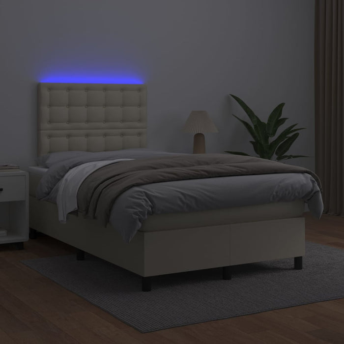 Pat cu arcuri, saltea și LED, crem, 120x200 cm, piele ecologică WALTI