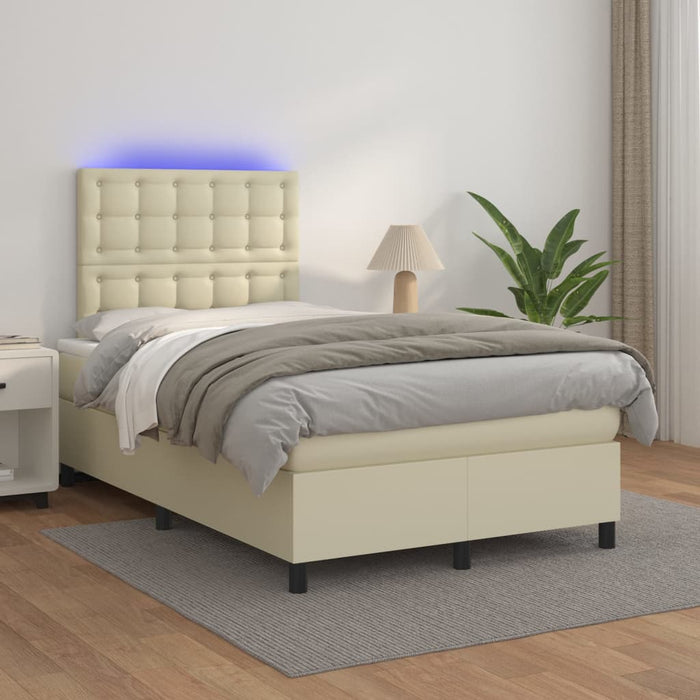 Pat cu arcuri, saltea și LED, crem, 120x200 cm, piele ecologică WALTI
