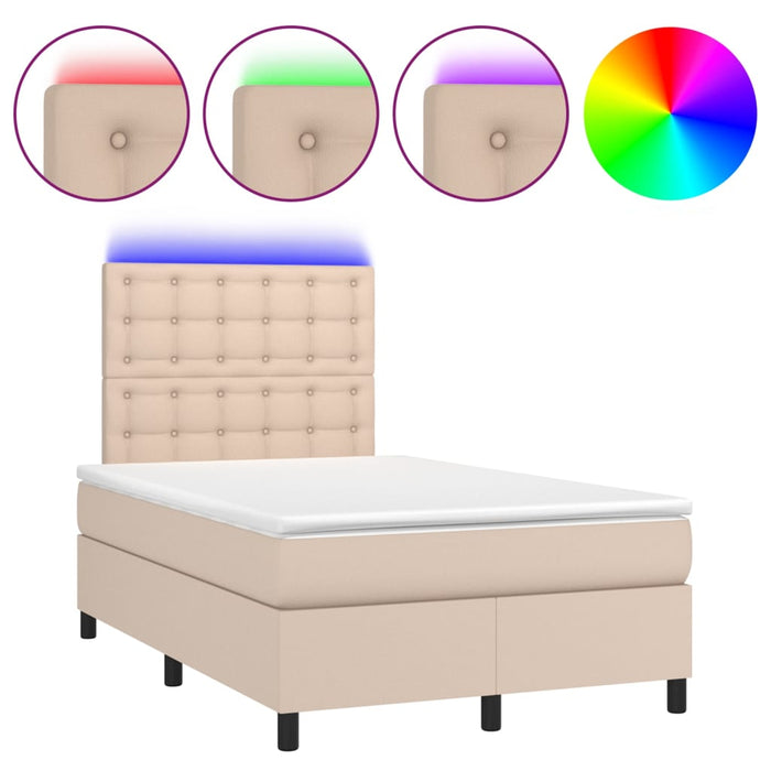 Pat cu arcuri, cu saltea și LED, cappuccino 120x200cm piele eco WALTI