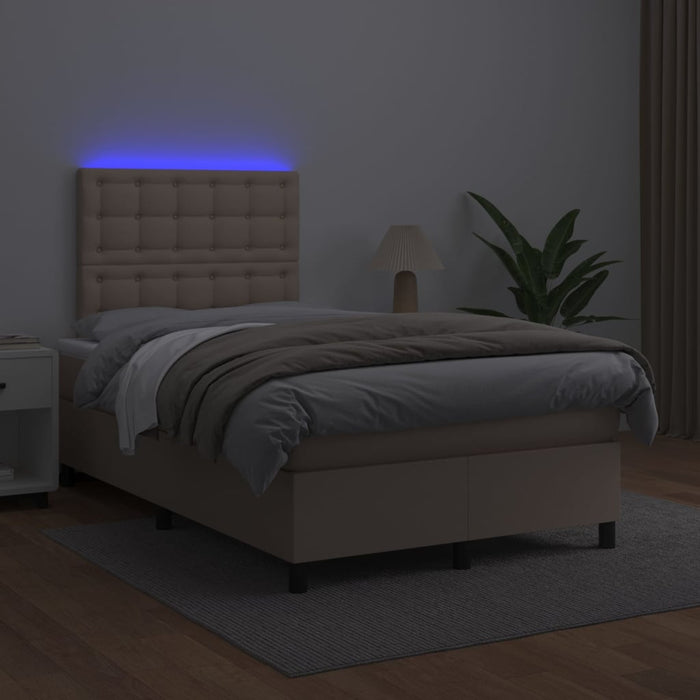 Pat cu arcuri, cu saltea și LED, cappuccino 120x200cm piele eco WALTI