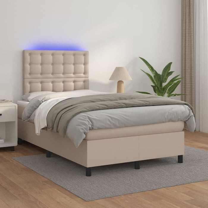 Pat cu arcuri, cu saltea și LED, cappuccino 120x200cm piele eco WALTI
