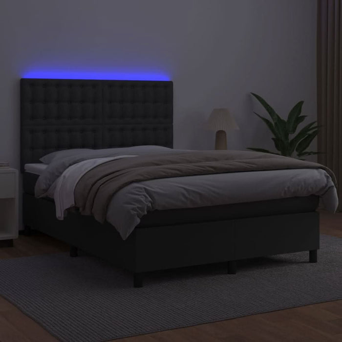 Pat box spring cu saltea, negru, 140x190 cm, piele ecologică - WALTI WALTI