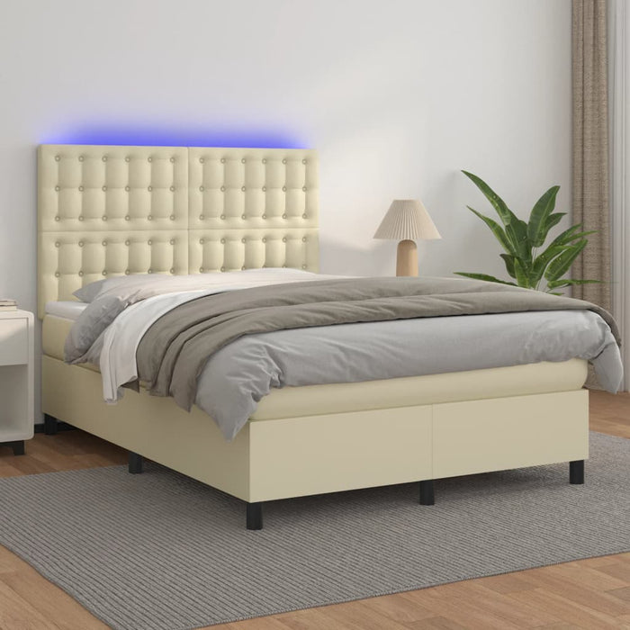 Pat cu arcuri, saltea și LED, crem, 140x190 cm, piele ecologică WALTI
