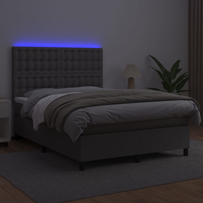 Pat cu arcuri, cu saltea & LED, gri, 140x190 cm, piele eco - WALTI WALTI