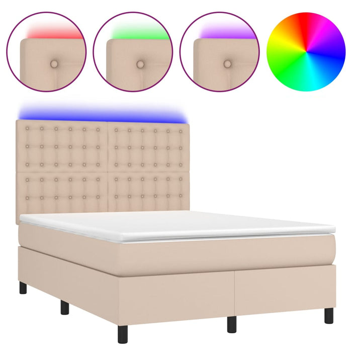 Pat cu arcuri, cu saltea și LED cappuccino 140x190 cm piele eco - WALTI WALTI