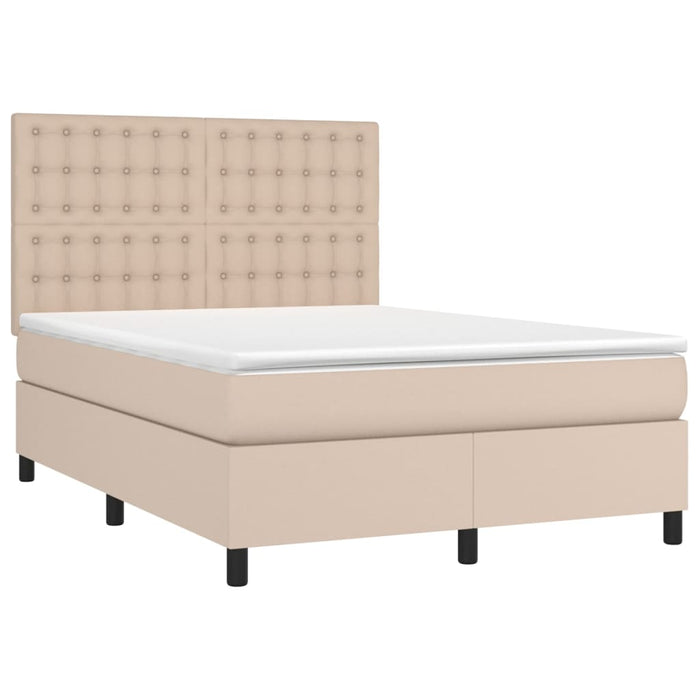 Pat cu arcuri, cu saltea și LED cappuccino 140x190 cm piele eco - WALTI WALTI