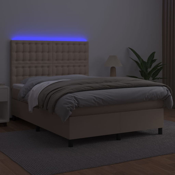 Pat cu arcuri, cu saltea și LED cappuccino 140x190 cm piele eco - WALTI WALTI