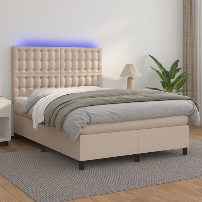 Pat cu arcuri, cu saltea și LED cappuccino 140x190 cm piele eco - WALTI WALTI