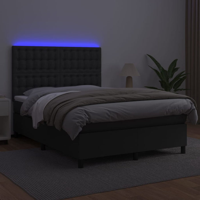 Pat cu arcuri, saltea și LED, negru, 140x200 cm, piele eco - WALTI WALTI