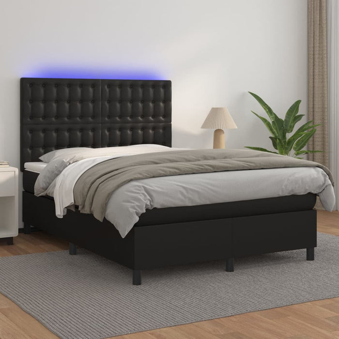 Pat cu arcuri, saltea și LED, negru, 140x200 cm, piele eco - WALTI WALTI