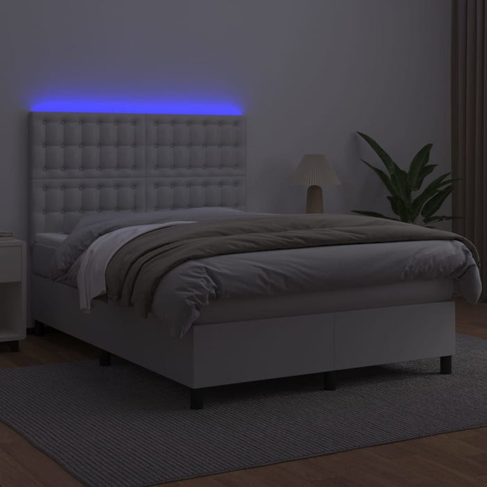 Pat cu arcuri, saltea și LED, alb, 140x200 cm, piele eco - WALTI WALTI