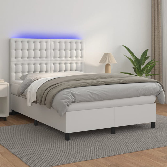 Pat cu arcuri, saltea și LED, alb, 140x200 cm, piele eco - WALTI WALTI