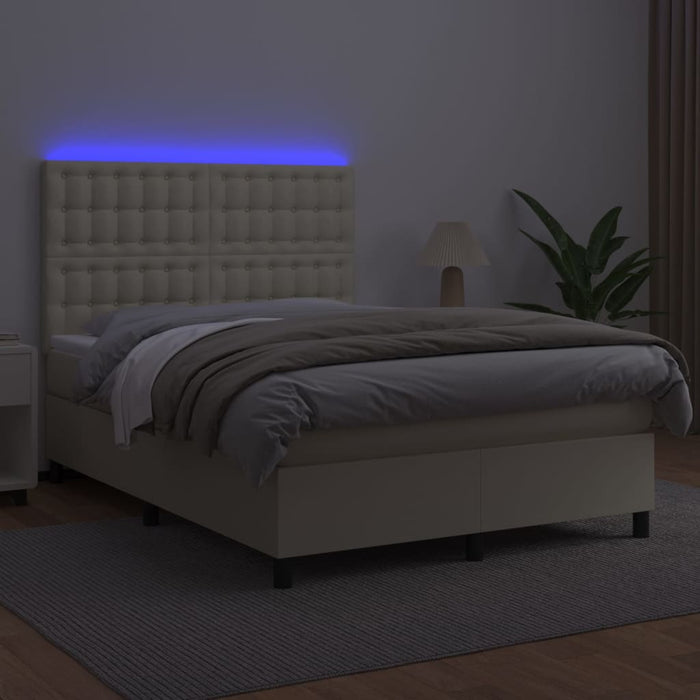 Pat cu arcuri, saltea și LED, crem, 140x200 cm, piele eco - WALTI WALTI