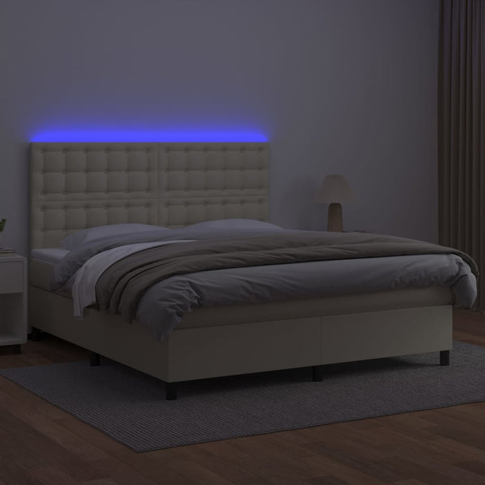 Pat cu arcuri, saltea și LED, crem, 160x200 cm, piele ecologică WALTI