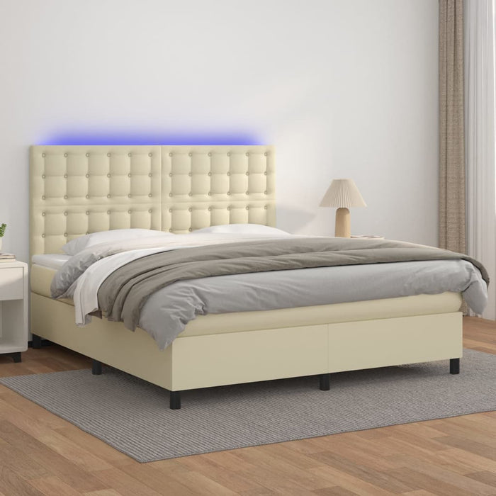 Pat cu arcuri, saltea și LED, crem, 160x200 cm, piele ecologică WALTI