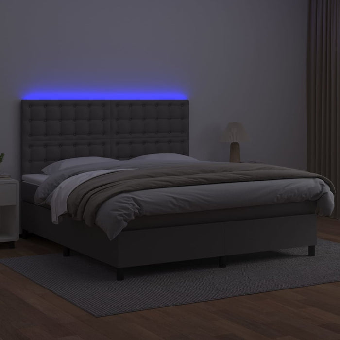 Pat cu arcuri, saltea și LED, gri, 160x200 cm, piele ecologică - WALTI WALTI