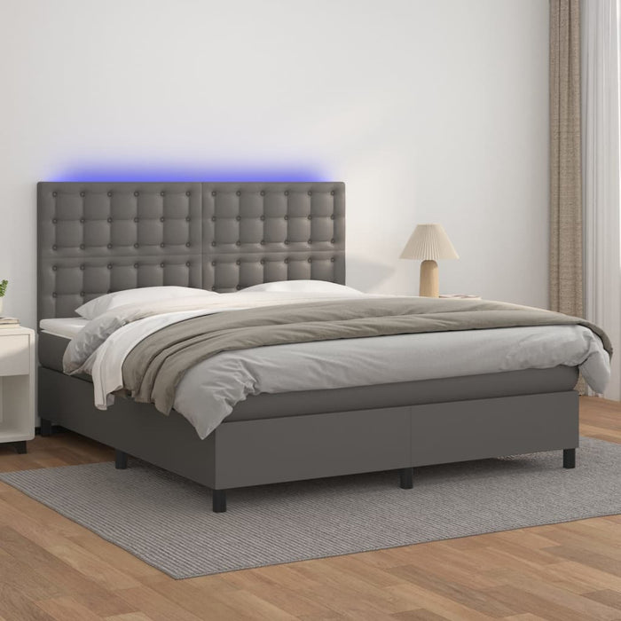 Pat cu arcuri, saltea și LED, gri, 160x200 cm, piele ecologică - WALTI WALTI