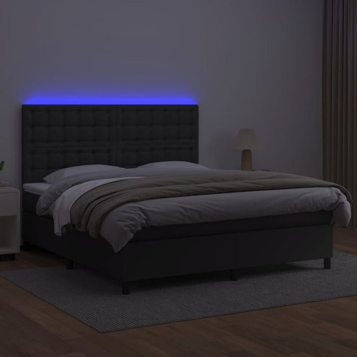 Pat cu arcuri, saltea și LED, negru, 180x200cm, piele ecologică - WALTI WALTI