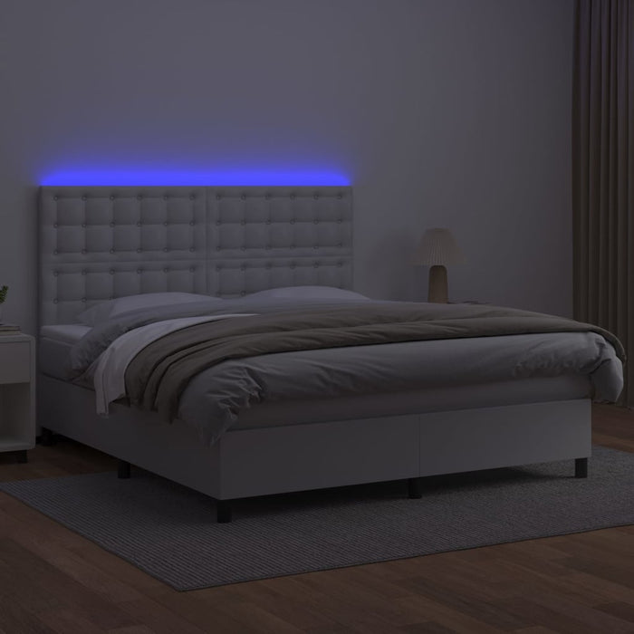 Pat cu arcuri, saltea și LED, alb, 180x200 cm, piele ecologică - WALTI WALTI