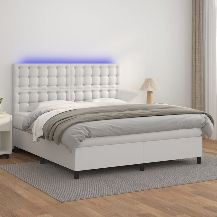 Pat cu arcuri, saltea și LED, alb, 180x200 cm, piele ecologică - WALTI WALTI