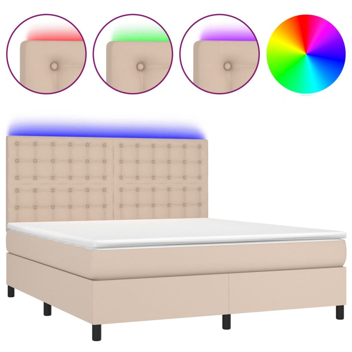 Pat cu arcuri, cu saltea și LED cappuccino 180x200 cm piele eco WALTI