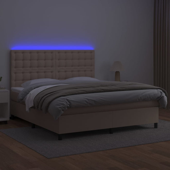 Pat cu arcuri, cu saltea și LED cappuccino 180x200 cm piele eco WALTI