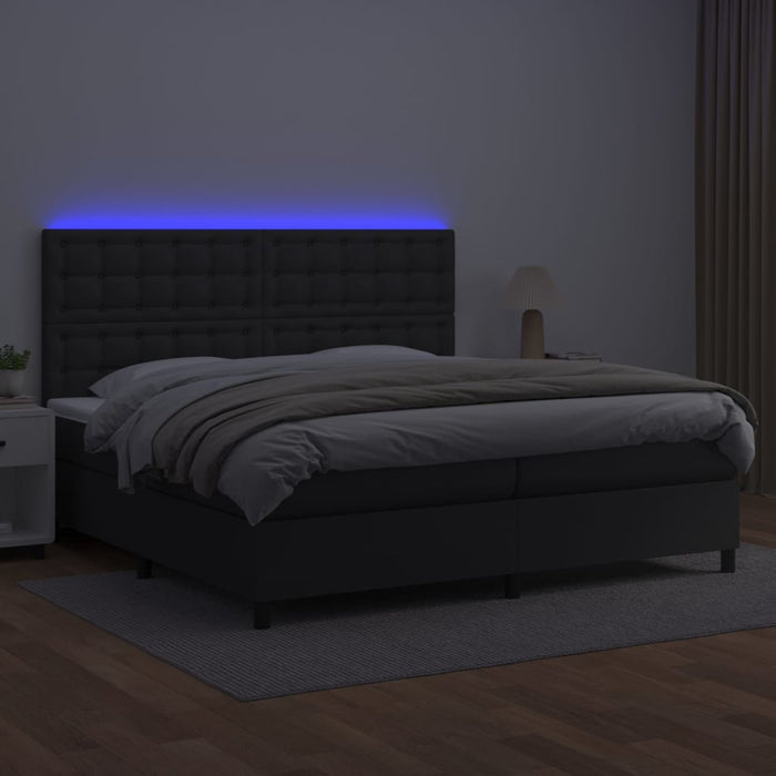 Pat cu arcuri, saltea și LED, negru, 200x200cm, piele ecologică - WALTI WALTI
