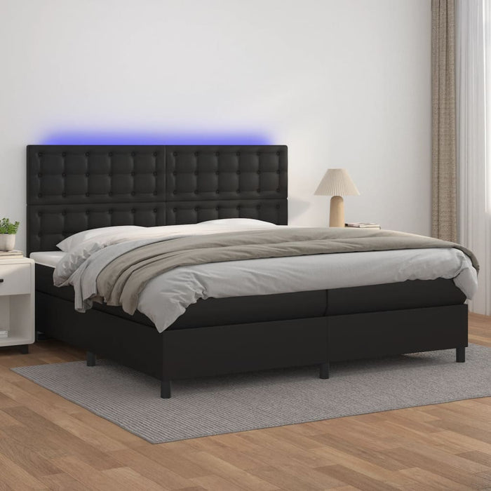Pat cu arcuri, saltea și LED, negru, 200x200cm, piele ecologică - WALTI WALTI