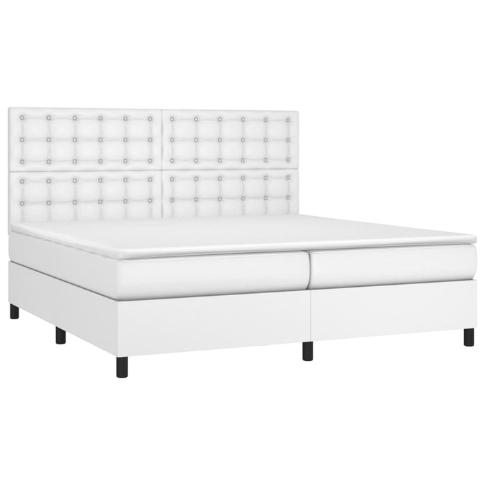 Pat cu arcuri, saltea și LED, alb, 200x200 cm, piele ecologică - WALTI WALTI
