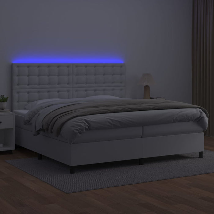 Pat cu arcuri, saltea și LED, alb, 200x200 cm, piele ecologică - WALTI WALTI