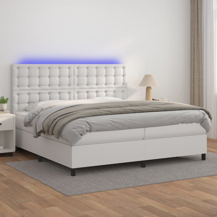 Pat cu arcuri, saltea și LED, alb, 200x200 cm, piele ecologică - WALTI WALTI