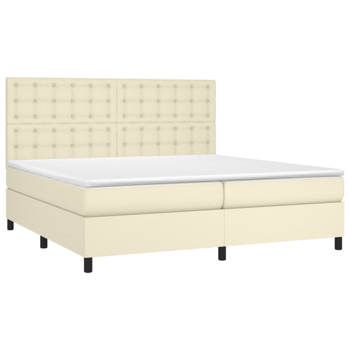 Pat cu arcuri, saltea și LED, crem, 200x200 cm, piele ecologică WALTI
