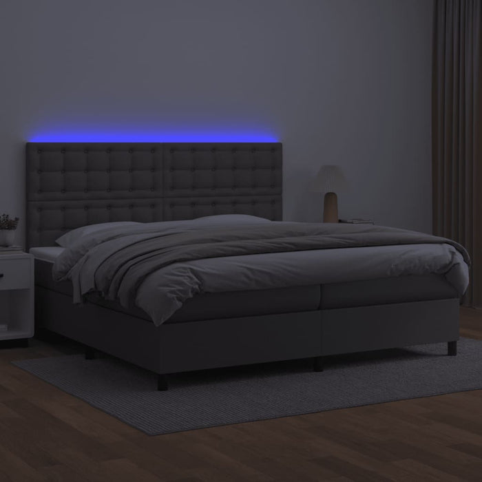 Pat cu arcuri, saltea și LED, gri, 200x200 cm, piele ecologică - WALTI WALTI