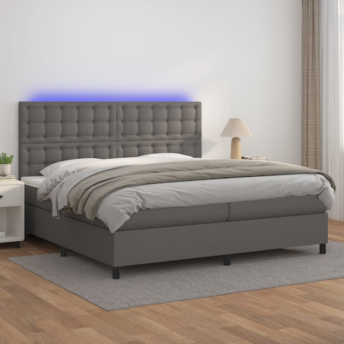 Pat cu arcuri, saltea și LED, gri, 200x200 cm, piele ecologică - WALTI WALTI