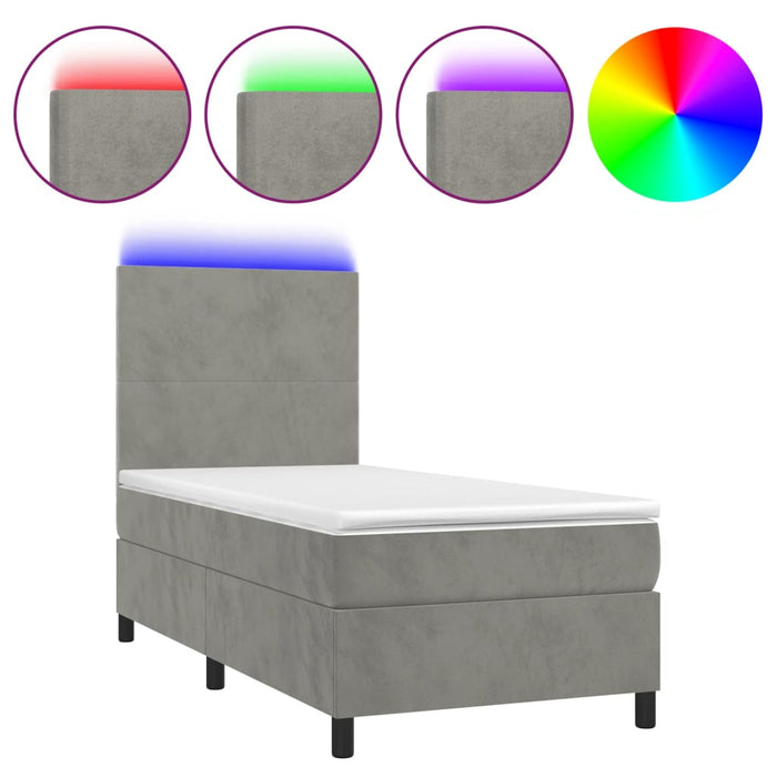 Pat continental cu saltea & LED, gri deschis, 80x200 cm catifea - WALTI WALTI