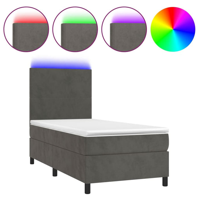 Pat continental cu saltea și LED, gri închis, 80x200 cm catifea - WALTI WALTI