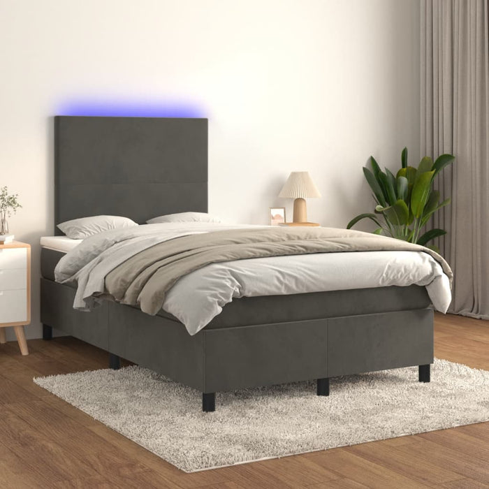 Pat cu arcuri, saltea și LED, gri închis, 120x200 cm, catifea - WALTI WALTI