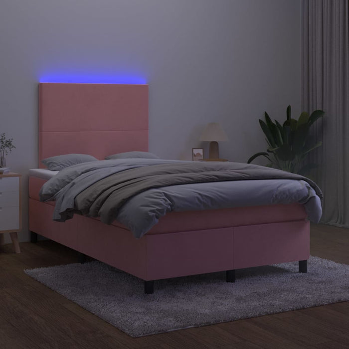 Pat continental cu saltea & LED, roz, 120x200 cm, catifea - WALTI WALTI