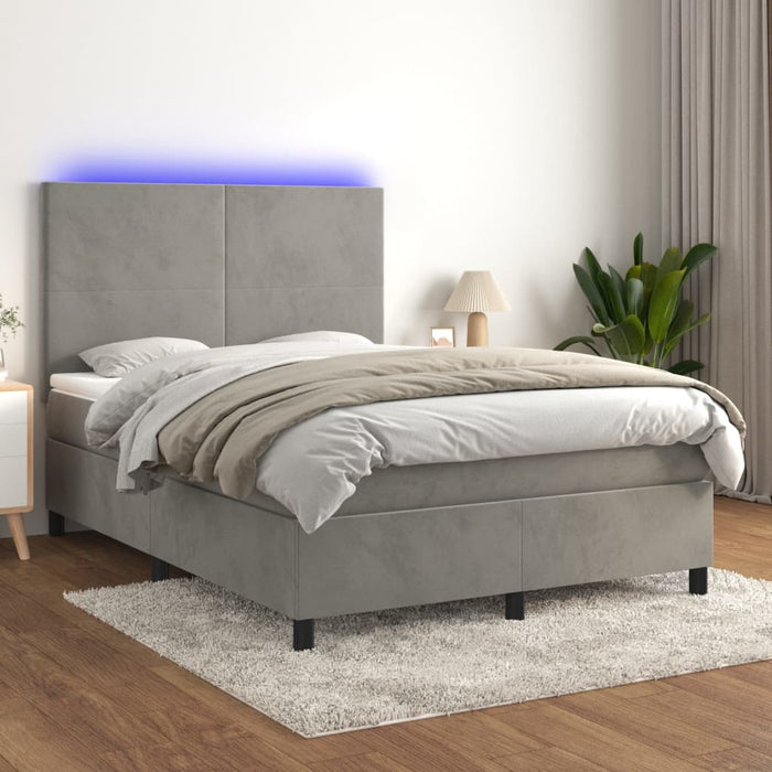 Pat continental cu saltea și LED gri deschis 140x190 cm catifea - WALTI WALTI