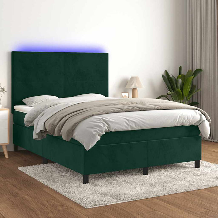 Pat cu arcuri, saltea și LED, verde închis, 140x190 cm, catifea - WALTI WALTI