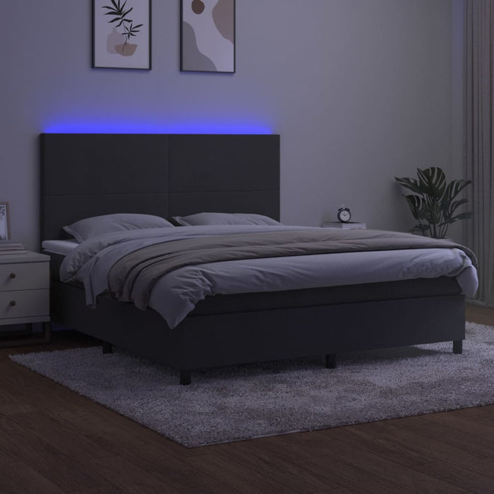 Pat cu arcuri, saltea și LED, gri închis, 160x200 cm, catifea - WALTI WALTI