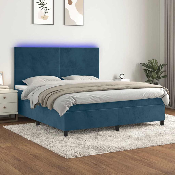 Pat cu arcuri, saltea și LED, bleumarin, 160x200 cm, catifea - WALTI WALTI
