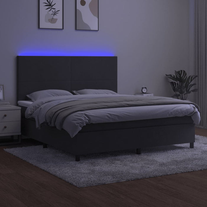 Pat cu arcuri, saltea și LED, gri închis, 180x200 cm, catifea - WALTI WALTI