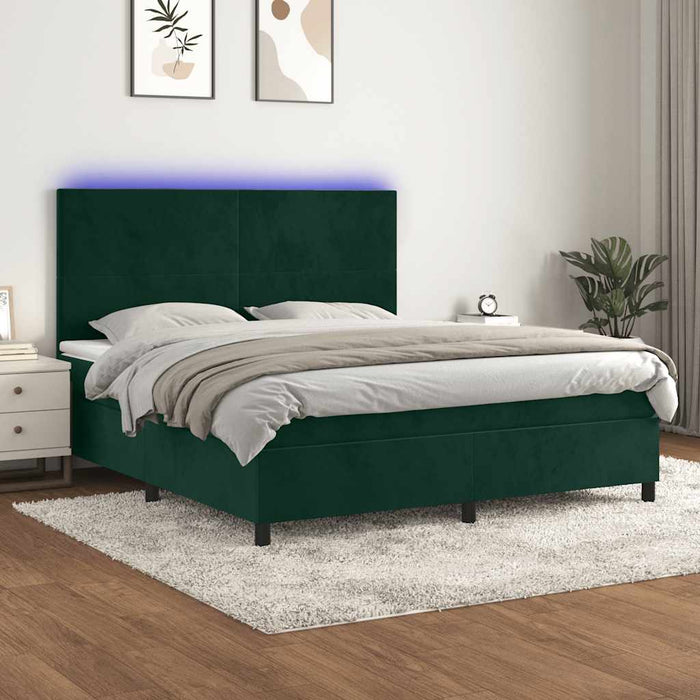 Pat cu arcuri, saltea și LED, verde închis, 180x200 cm, catifea - WALTI WALTI